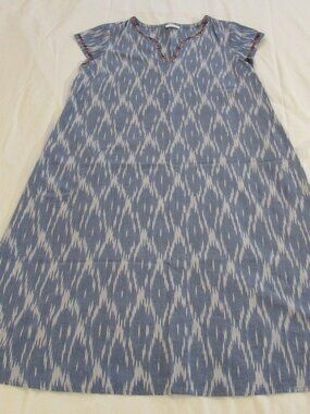 J Jill Pure Jill Cotton Embroidered Ikat Midi Dress Pockets Medium